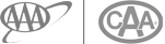 The image features two grey logos: AAA on the left with a swoosh and CAA on the right within circular borders, separated by a vertical line.