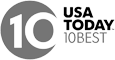 The image shows the logo of "USA Today's 10Best," featuring a large "10" within a partial circle and the text "USA TODAY 10BEST" to the right of it.
